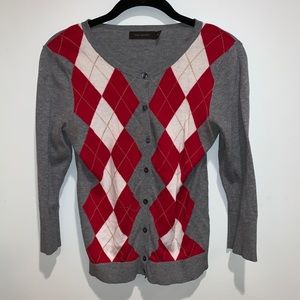 The Limited red white grey argyle cardigan